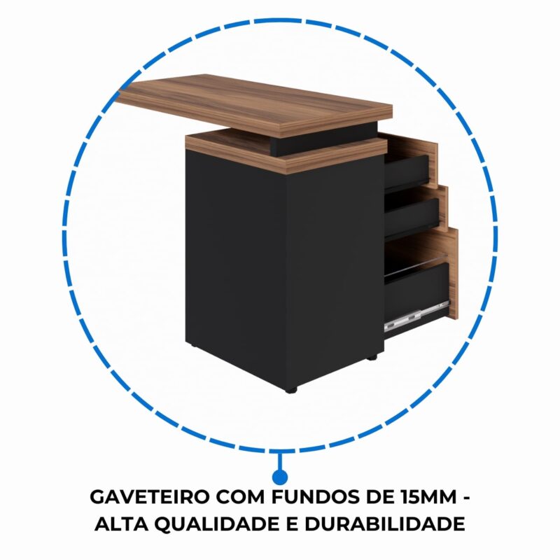 Móveis para Escritório Mesa AUXILIAR c/ 03 Gavetas Pedestal NOGAL SEVILHA/PRETO - 21421