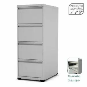 Arquivo de Aço 04 Gav - CHAPA # 24 - TRILHO TELESC - (67cm) - 1,36x0,47x0,67m - CZ/CZ - PANDIN - 13003,