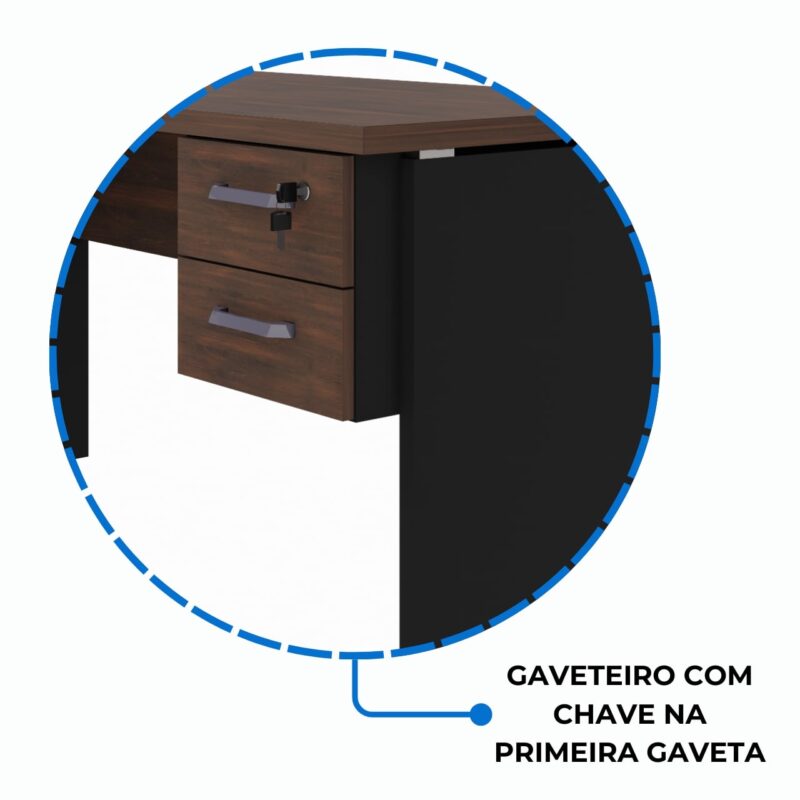 Móveis para Escritório Mesa em "L" (Mesa 1,50m + Mesa Auxiliar) - C/ 02 GAVETAS MARSALA / PRETO - 23477