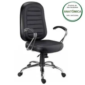 Cadeira Presidente BAIXA Base e Braços Cromados (Torcido) - COR PRETA - Pollo Móveis - 30104