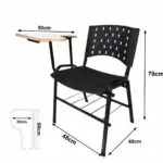 Móveis Escolares Cadeira Universitária Plástica com Prancheta MDF - COR PRETO - REALPLAST - 32001