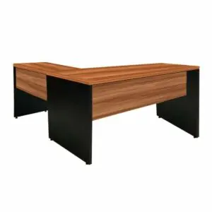 Mesa de Escritório em L (Mesa 1,50m + Mesa Auxiliar) - Sem Gavetas NOGAL SEVILHA/PRETO - 21476