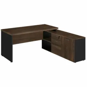Móveis para Escritório Mesa Escritório Diretorzinha c/ Aparador - Pé de MADEIRA - 1,90x1,60m MARSALA / PRETO - 23487