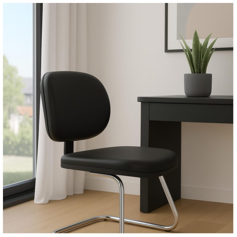 Cadeiras Cadeira Executiva LISA Base em "S" CROMADA - Corino Preto - 31015