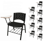 Móveis Escolares KIT 10 Cadeiras Universitárias PRETA com porta livros REALPLAST - 32011