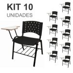 Móveis Escolares KIT 10 Cadeiras Universitárias PRETA com porta livros REALPLAST - 32011