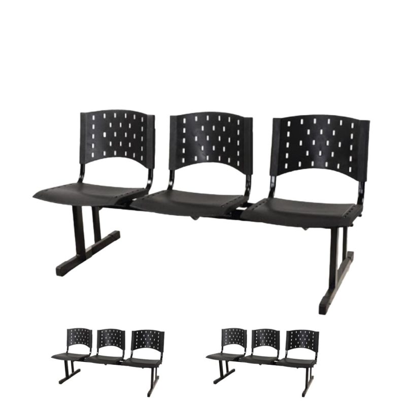 Kit 03 longarinas PLÁSTICAS 03 Lugares - Cor PRETO 23001 Kit 03 longarinas PLÁSTICAS 03 Lugares - Cor PRETO 23001