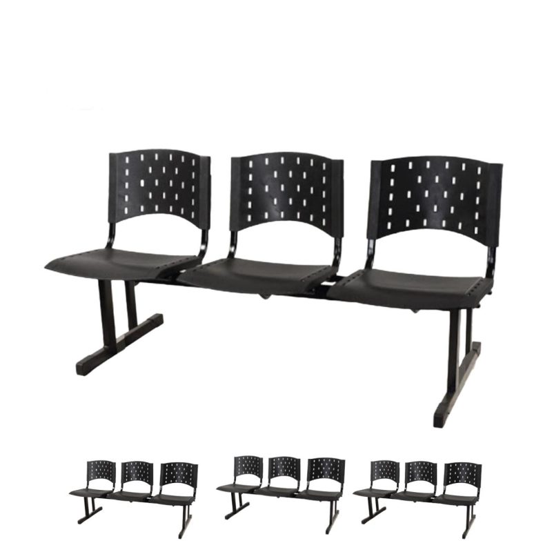 Kit Móveis Kit 04 longarinas PLÁSTICAS 03 Lugares - Cor PRETO 23002