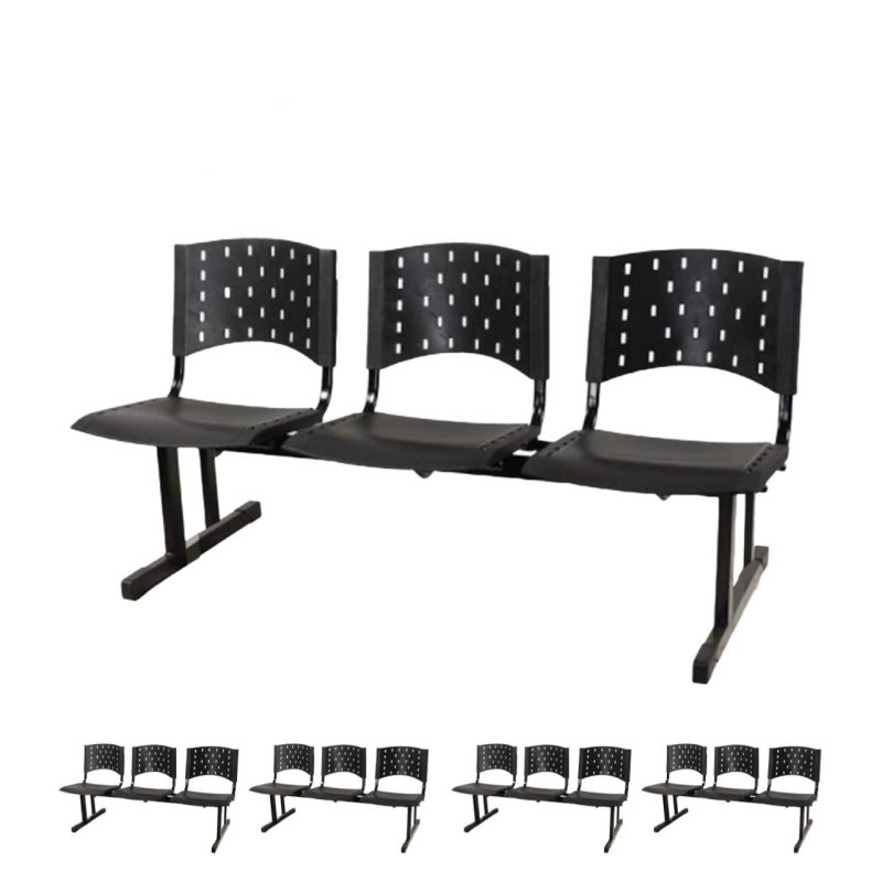 Kit Móveis Kit 05 longarinas PLÁSTICAS 03 Lugares - Cor PRETO 23003