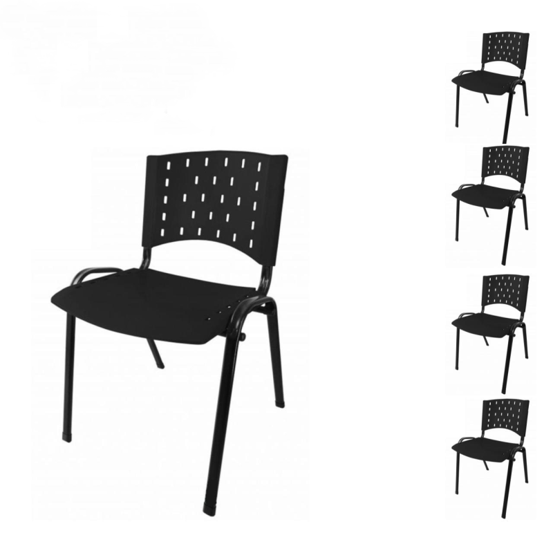 Cadeira Escritório Kit 05 Cadeiras Plásticas 04 pés - COR PRETO - 24000