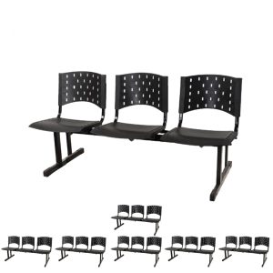 Kit 07 longarinas PLÁSTICAS 03 Lugares - Cor PRETO 23005