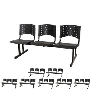 Kit 08 longarinas PLÁSTICAS 03 Lugares - Cor PRETO 23006