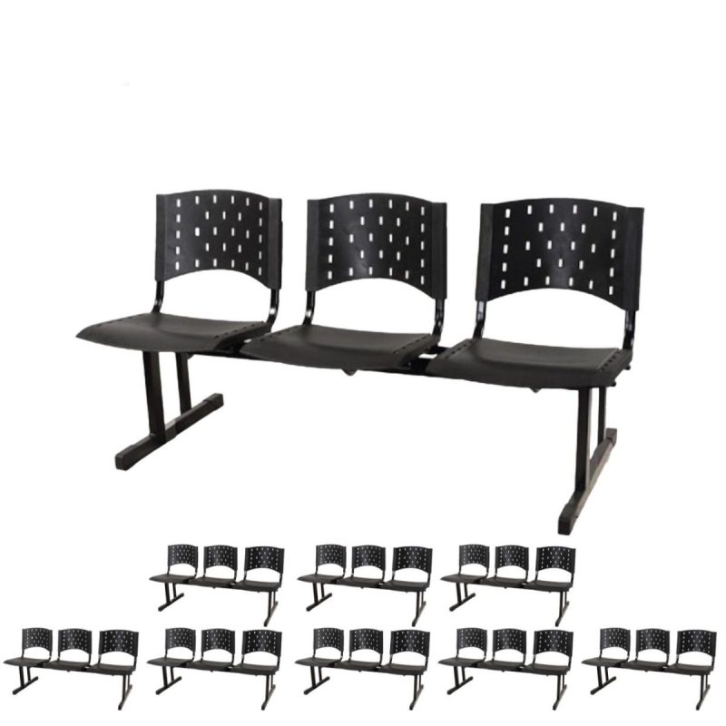 Kit Móveis Kit 09 longarinas PLÁSTICAS 03 Lugares - Cor PRETO 23007 Kit Móveis Kit 09 longarinas PLÁSTICAS 03 Lugares - Cor PRETO 23007