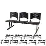 Kit Móveis Kit 10 longarinas PLÁSTICAS 03 Lugares - Cor PRETO 23008