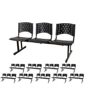 Kit 10 longarinas PLÁSTICAS 03 Lugares - Cor PRETO 23008