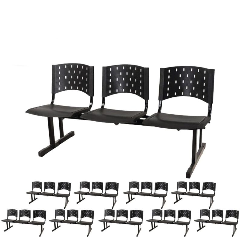 Kit Móveis Kit 10 longarinas PLÁSTICAS 03 Lugares - Cor PRETO 23008