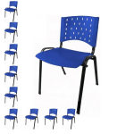 Cadeira Escritório Kit 10 Cadeiras Plásticas 04 pés - COR AZUL - 24003