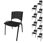 Cadeira Escritório Kit 10 Cadeiras Plásticas 04 pés - COR PRETO - 24001