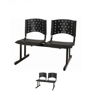 Kit 02 Cadeiras Longarinas PLÁSTICAS 02 Lugares - Cor PRETA 23018