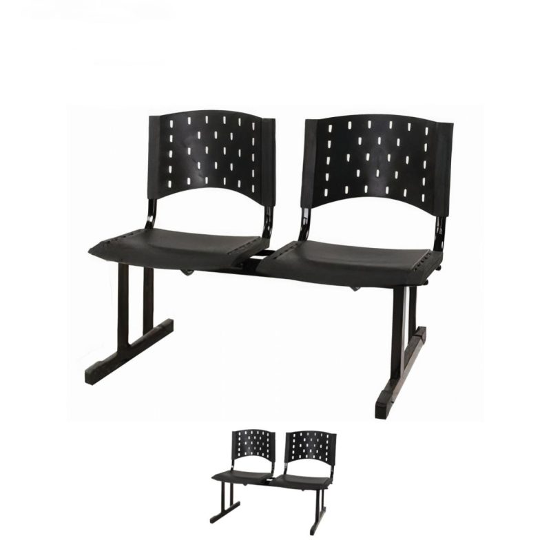 Kit Móveis Kit 02 Cadeiras Longarinas PLÁSTICAS 02 Lugares - Cor PRETA 23018