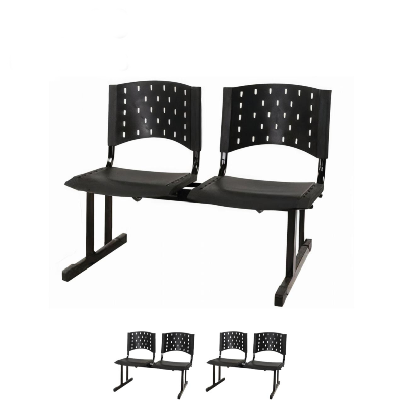 Kit Móveis Kit 03 Cadeiras Longarinas PLÁSTICAS 02 Lugares - Cor PRETA 23019