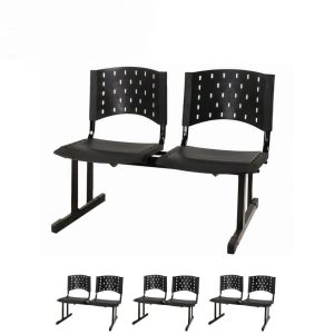 Kit 04 Cadeiras Longarinas PLÁSTICAS 02 Lugares - Cor PRETA 23020