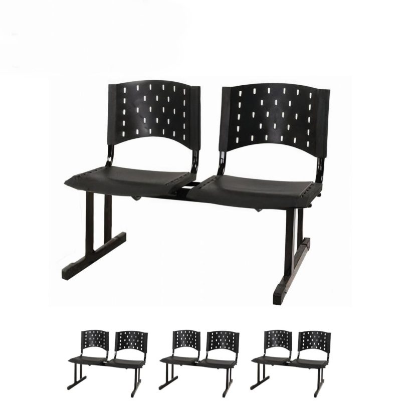 Kit Móveis Kit 04 Cadeiras Longarinas PLÁSTICAS 02 Lugares - Cor PRETA 23020