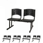 Kit Móveis Kit 05 Cadeiras Longarinas PLÁSTICAS 02 Lugares - Cor PRETA 23021