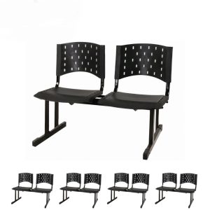 Kit 05 Cadeiras Longarinas PLÁSTICAS 02 Lugares - Cor PRETA 23021