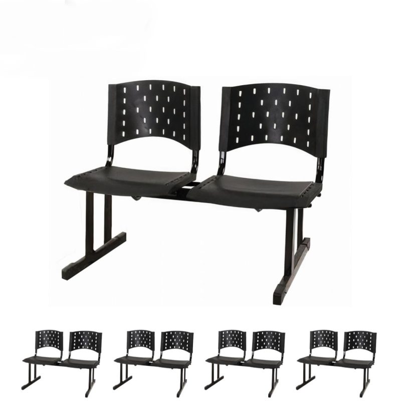 Kit Móveis Kit 05 Cadeiras Longarinas PLÁSTICAS 02 Lugares - Cor PRETA 23021