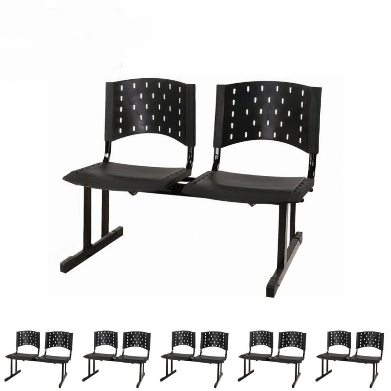 Kit Móveis Kit 06 Cadeiras Longarinas PLÁSTICAS 02 Lugares - Cor PRETA 23022