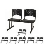 Kit Móveis Kit 07 Cadeiras Longarinas PLÁSTICAS 02 Lugares - Cor PRETA 23023
