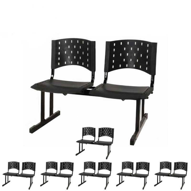 Kit Móveis Kit 07 Cadeiras Longarinas PLÁSTICAS 02 Lugares - Cor PRETA 23023