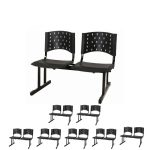 Kit Móveis Kit 08 Cadeiras Longarinas PLÁSTICAS 02 Lugares - Cor PRETA - 23024