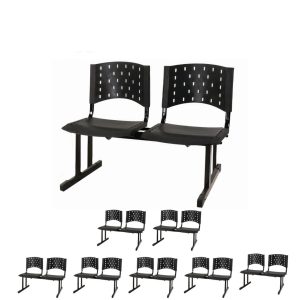 Kit 08 Cadeiras Longarinas PLÁSTICAS 02 Lugares - Cor PRETA - 23024