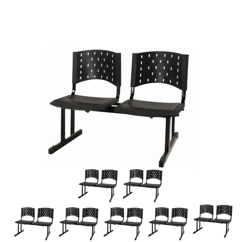 Kit Móveis Kit 08 Cadeiras Longarinas PLÁSTICAS 02 Lugares - Cor PRETA - 23024