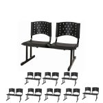 Kit Móveis Kit 09 Cadeiras Longarinas PLÁSTICAS 02 Lugares - Cor PRETA 23025