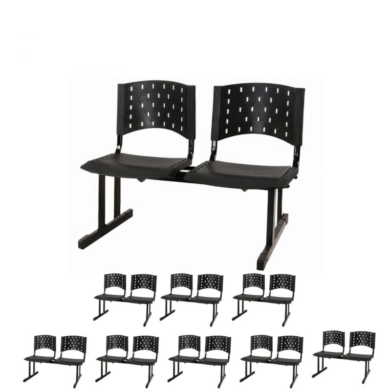 Kit Móveis Kit 09 Cadeiras Longarinas PLÁSTICAS 02 Lugares - Cor PRETA 23025