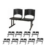 Kit Móveis Kit 10 Cadeiras Longarinas PLÁSTICAS 02 Lugares - Cor PRETA 23026