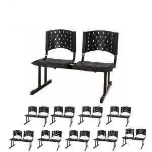 Kit Móveis Kit 10 Cadeiras Longarinas PLÁSTICAS 02 Lugares - Cor PRETA 23026