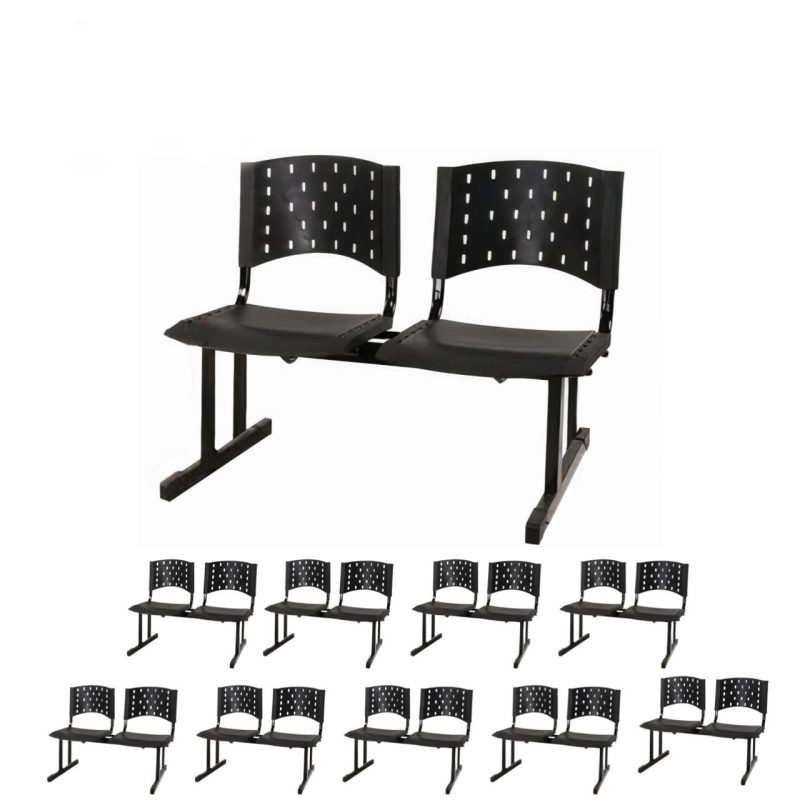 Kit Móveis Kit 10 Cadeiras Longarinas PLÁSTICAS 02 Lugares - Cor PRETA 23026