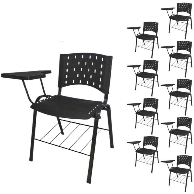 Móveis Escolares KIT 10 Cadeiras Universitárias com Prancheta e Porta Livros - Cor Preto - REAPLAST - 32042 Móveis Escolares KIT 10 Cadeiras Universitárias com Prancheta e Porta Livros - Cor Preto - REAPLAST - 32042
