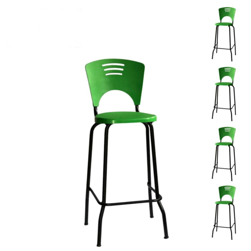Cadeira Escritório KIT 05 Banquetas Fixa Alta Piacere - Cor Verde - 34106