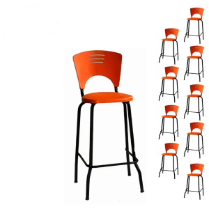 KIT 10 Banquetas Fixa Alta Piacere - Cor Laranja - 34112