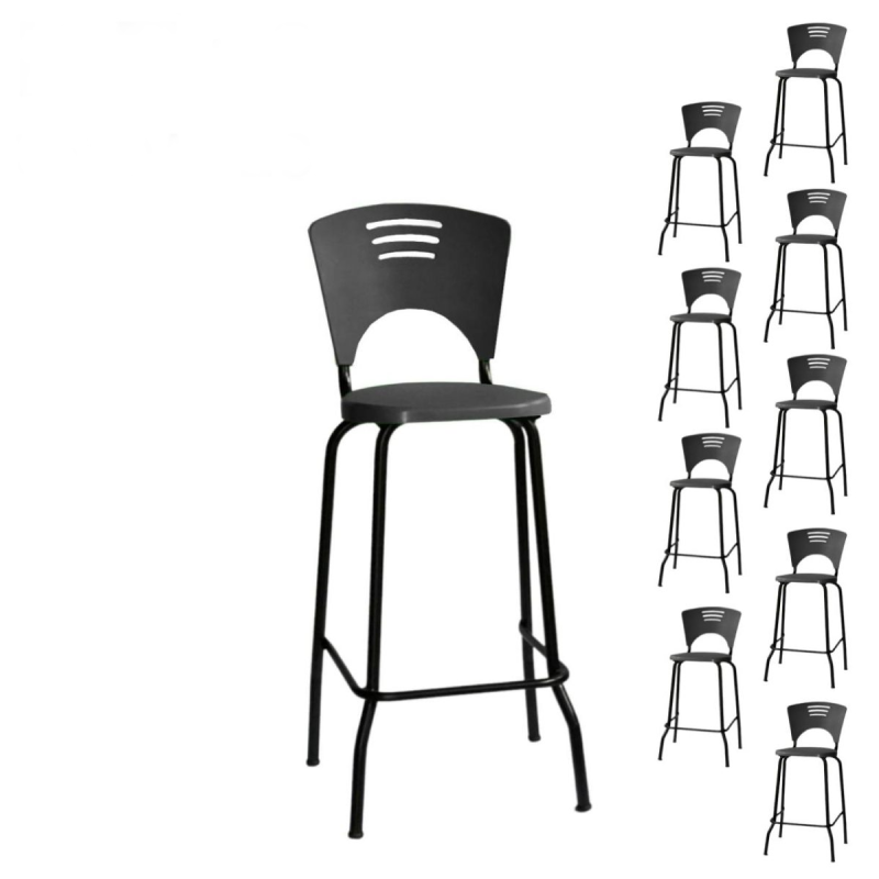 Cadeira Escritório KIT 10 Banquetas Fixa Alta Piacere - Cor Preto - 34111
