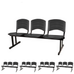 Kit 05 Cadeiras Longarinas PLÁSTICA 03 Lugares - Cor PRETO - POLLO MÓVEIS - 33034