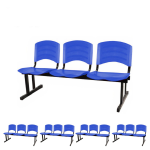 Kit 05 Cadeiras Longarinas PLÁSTICAS 03 Lugares - Cor Azul - POLLO MÓVEIS - 33052