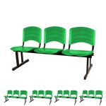 Kit 05 Cadeiras Longarinas PLÁSTICAS 03 Lugares - Cor Verde - POLLO MÓVEIS - 33061