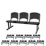 Kit 10 Cadeiras Longarinas PLÁSTICA 03 Lugares - Cor PRETO - POLLO MÓVEIS - 33039