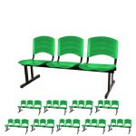 Kit 10 Cadeiras Longarinas PLÁSTICAS 03 Lugares - Cor Verde - POLLO MÓVEIS - 33066